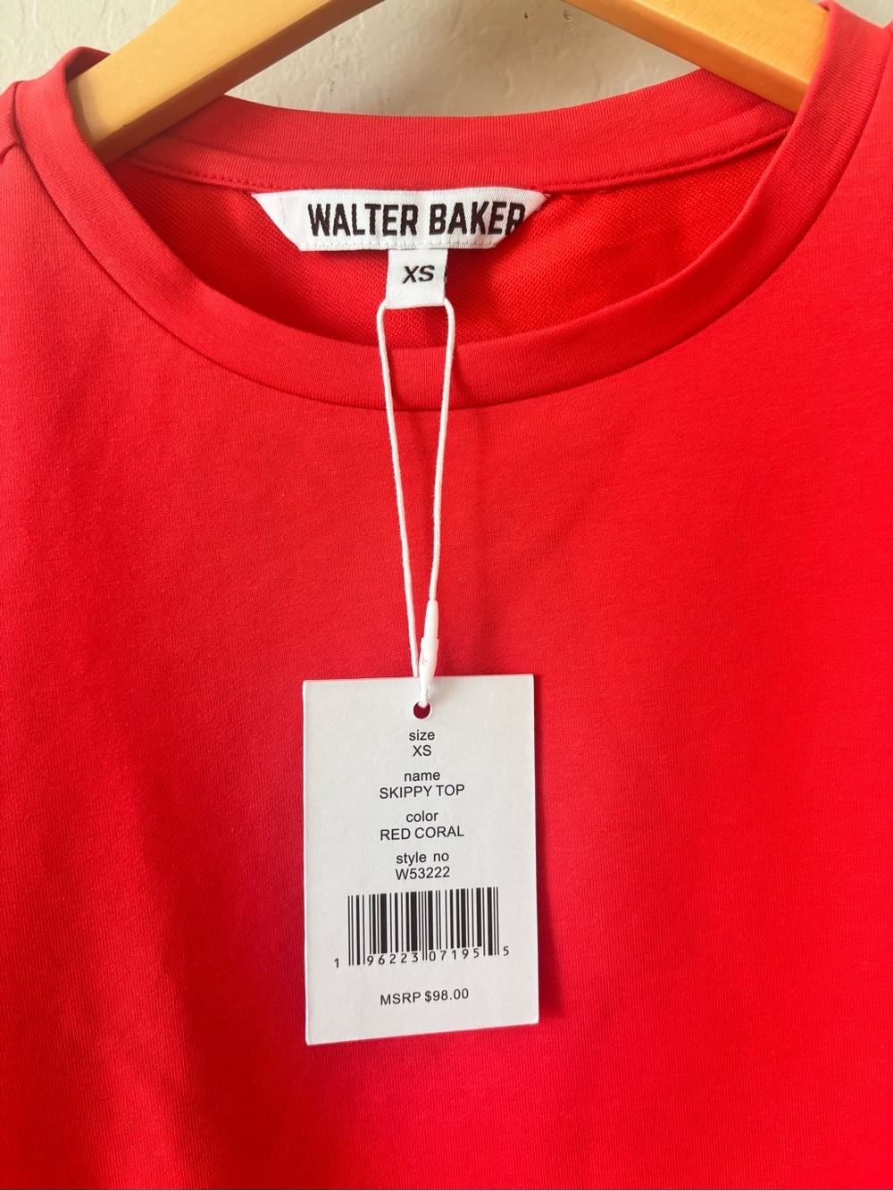 NWT Walter Baker Bright Red Skippy Puff-Sleeve Cotton Tee - Picture 2 of 8